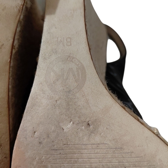 Michael Kors Keenan Black Patent Leather Peep Toe Espadrille Wedges Size 8 - Picture 9 of 11